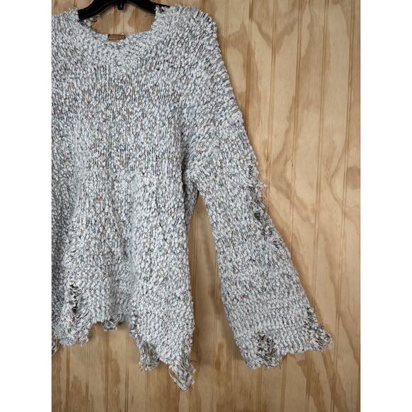 POL Distressed Confetti Knit Hooded Pullover Sweater Cottagecore Boho Chunky M - Picture 4 of 14